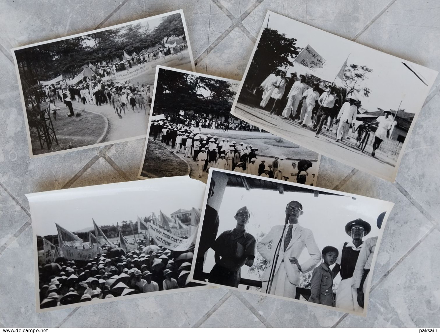 5 Photo Manifestations Politique à Nha-Trang Annam 1947 Vietnam Cachet Haut Commissariat De France Pour L'Indochine - Asia