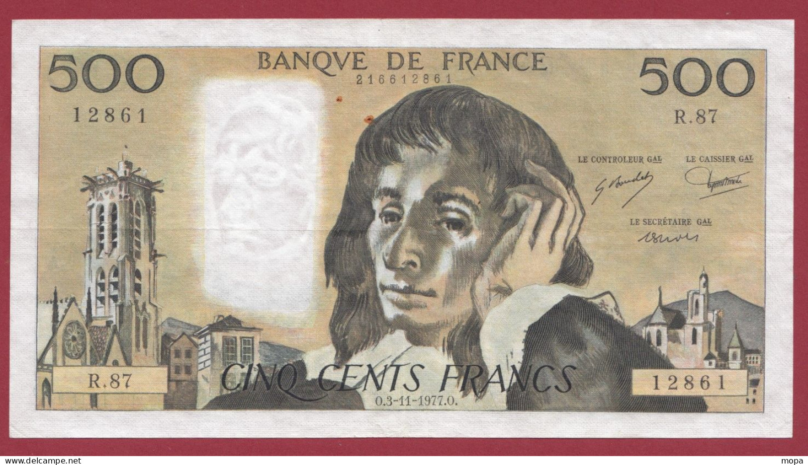 500 Francs "Pascal"- Du 03/11/1977.O--ALPH .R.87-----dans L 'état-- (942) - 500 F 1968-1993 ''Pascal''