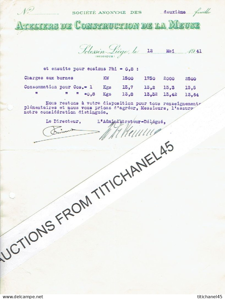 1941 SCLESSIN - Lettre Des ATELIERS DE CONSTRUCTION DE LA MEUSE - Fabrication De Locomotives, Grues, Mélangeurs, Pompes - Sonstige & Ohne Zuordnung