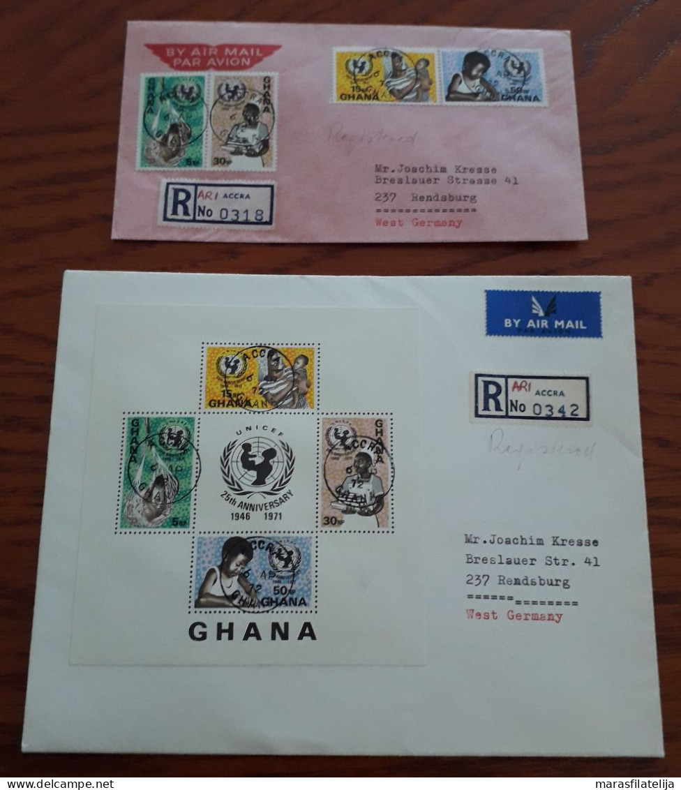 Ghana 1972, UNICEF, Set + Souvenir Sheet On Registered Letters To Germany - Ghana (1957-...)