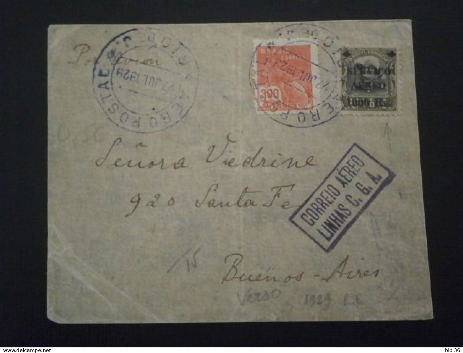 BRESIL BRAZIL LETTRE ENVELOPPE COURRIER AVION PLANE AEROPOSTAL LIGNE LINHAS CGA  RIO JANEIRO BUENOS AIRES - Luftpost (private Gesellschaften)