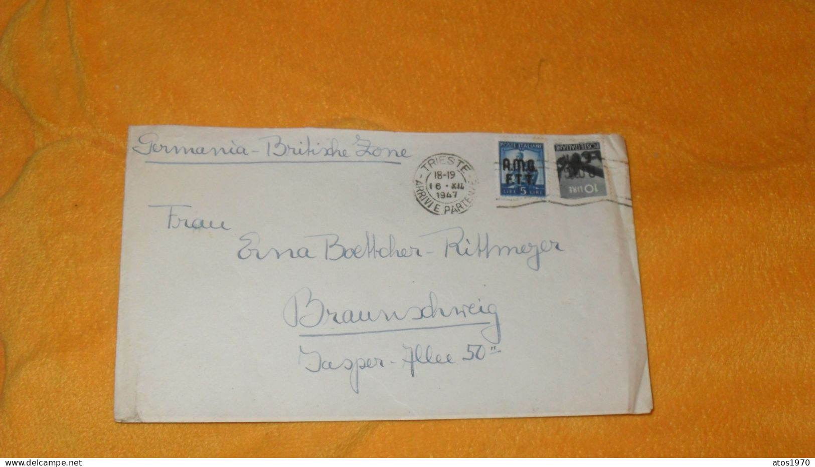 ENVELOPPE ANCIENNE DE 1947../ GERMANIA - BRITISCHE ZONE..CACHETS TRIESTE ARRIVIE PARTENZE + TIMBRES X2 SURCHARGE AMB FTT - Marcofilie