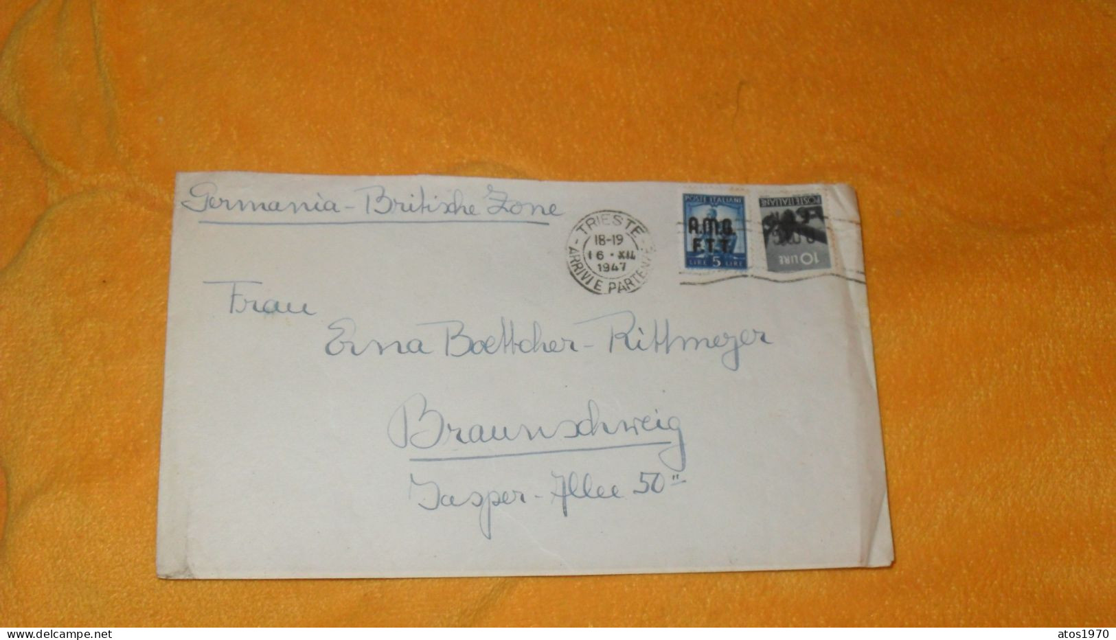 ENVELOPPE ANCIENNE DE 1947../ GERMANIA - BRITISCHE ZONE..CACHETS TRIESTE ARRIVIE PARTENZE + TIMBRES X2 SURCHARGE AMB FTT - Marcophilia