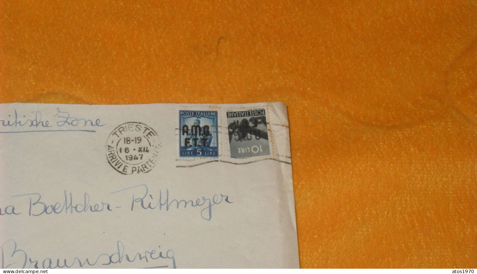 ENVELOPPE ANCIENNE DE 1947../ GERMANIA - BRITISCHE ZONE..CACHETS TRIESTE ARRIVIE PARTENZE + TIMBRES X2 SURCHARGE AMB FTT - Marcofilie