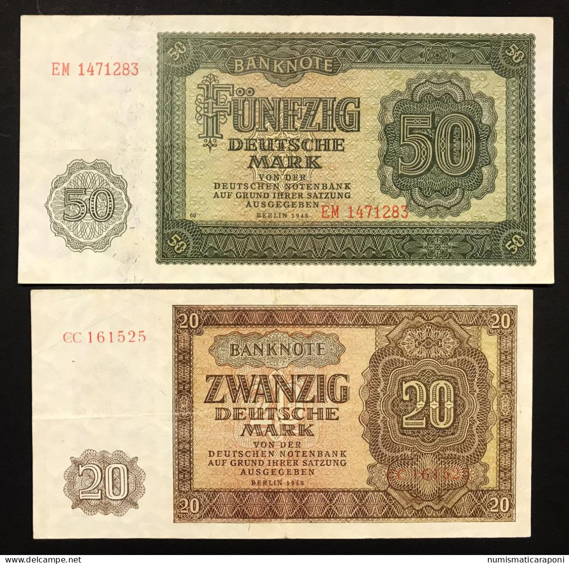 GERMANIA GERMANY Democratic Republic Ddr 20 + 50 Mark 1948  13b + 14b LOTTO 477 - 20 Mark