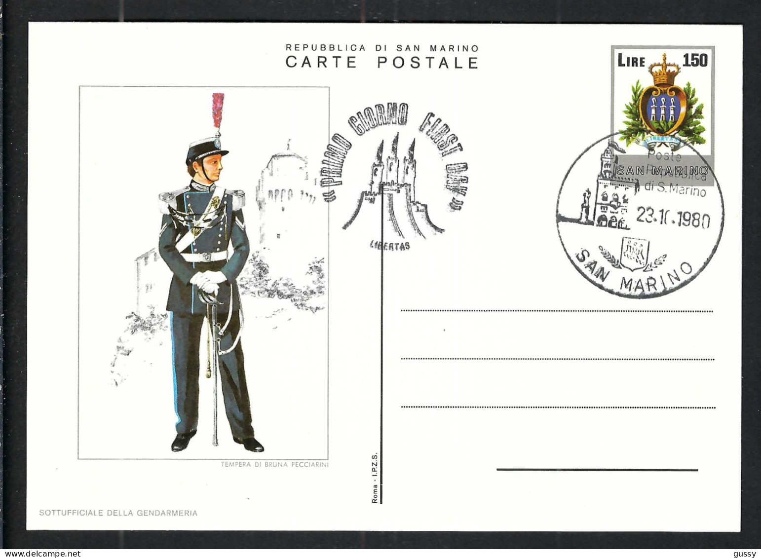 SAINT MARIN Ca.1980: Jeu De 4 CP Entiers Postaux Ill. "Uniformes" - Postal Stationery