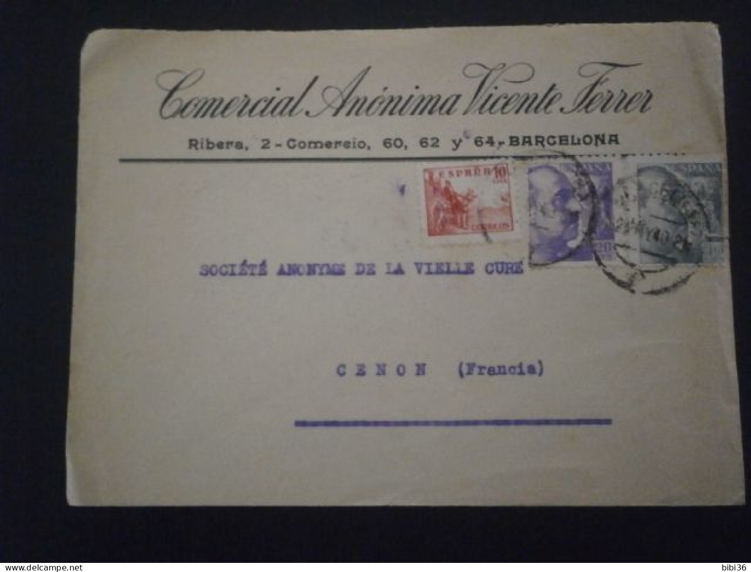 ESPAGNE ESPAGNA LETTRE ENVELOPPE COURRIER LETTER COVER VICADO CENSURA MILITAR CENSURE MILITAIRE BARCELONE BARCELONA - Altri & Non Classificati