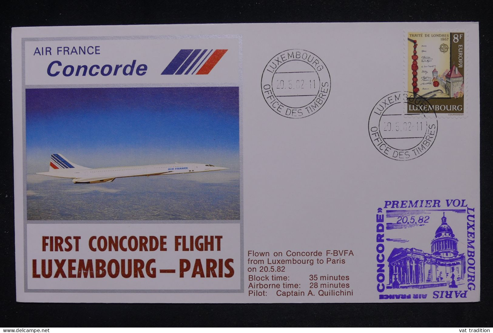 LUXEMBOURG - Enveloppe 1er Vol Concorde Luxembourg / Paris En 1982 - L 149774 - Storia Postale