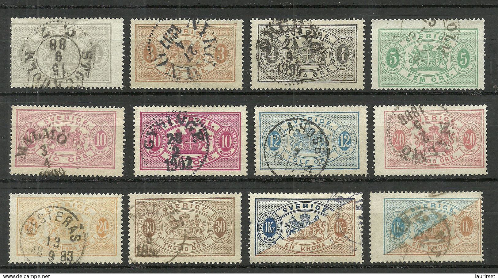 Sweden Schweden 1881-1895 = 12 Stamps From Michel 1 - 11 B (perf 13) O Dienstmarken Official Duty Tax - Servizio