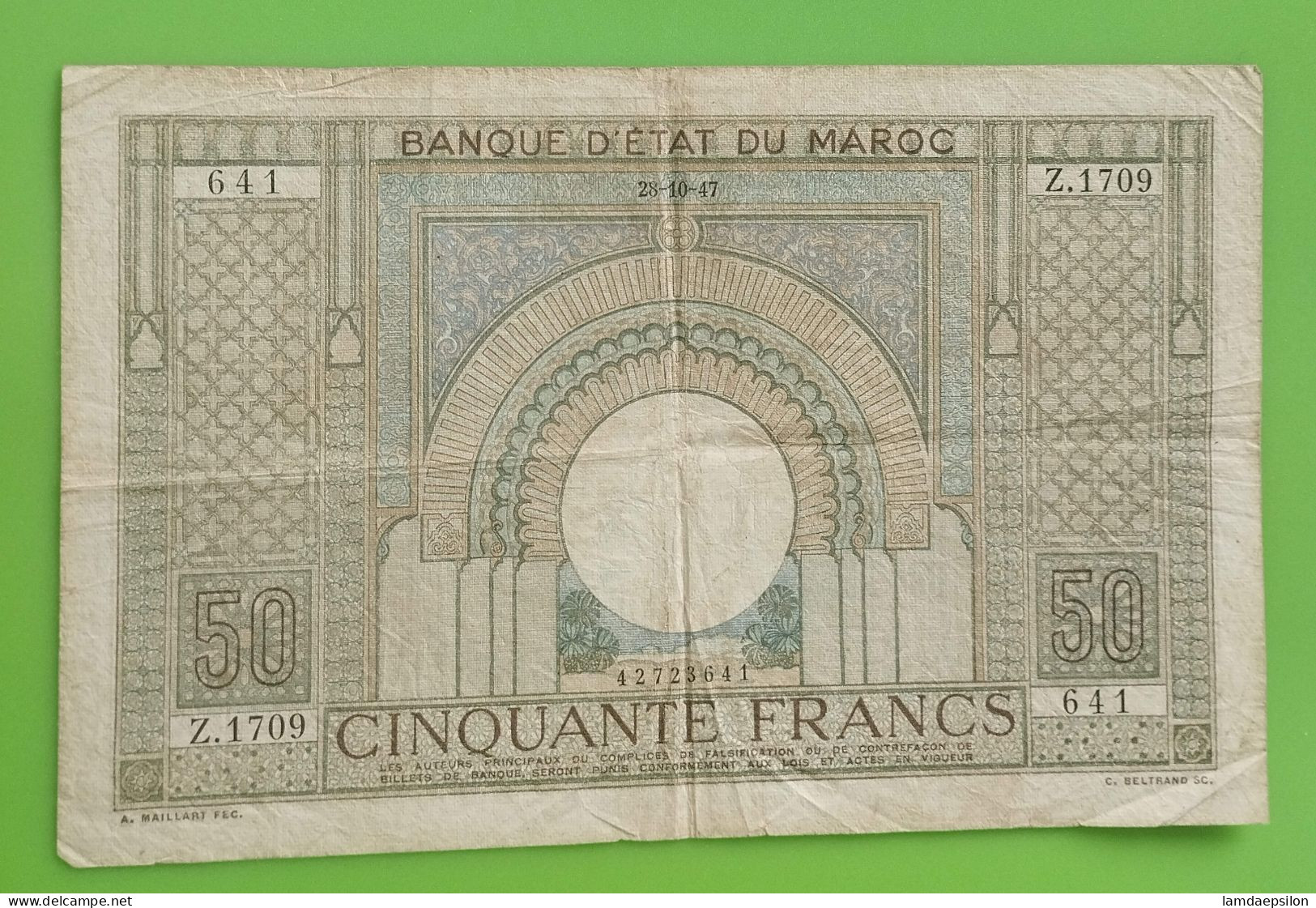 MAROC MOROCCO MARRUECOS MAROKKO BANQUE D'ETAT 50 FRANC 1947 - Marokko