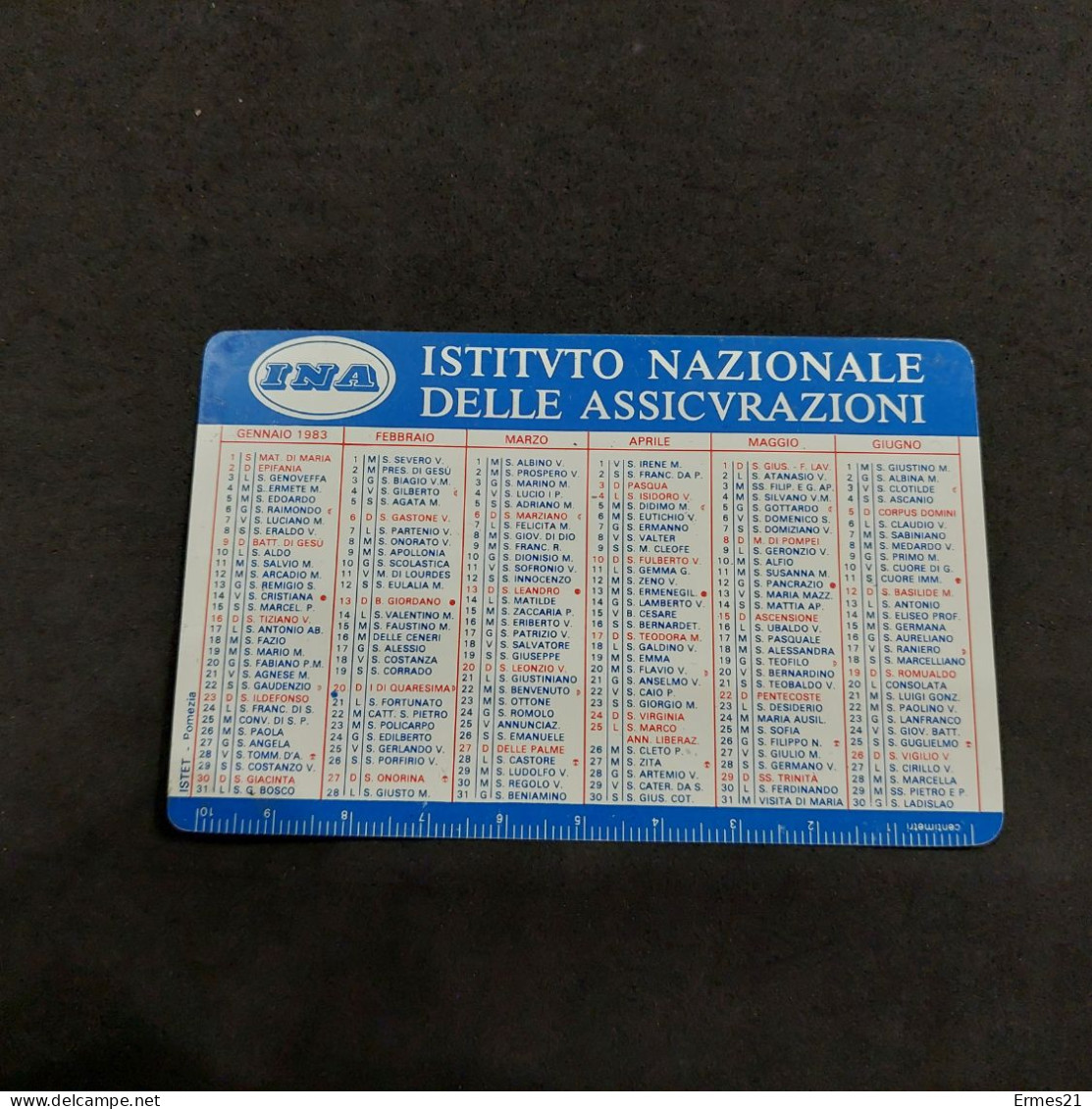 Calendarietto Ina-Assitalia 1983. Assicurazioni D'italia. Condizioni Eccellenti. Nuovo. - Petit Format : 1981-90