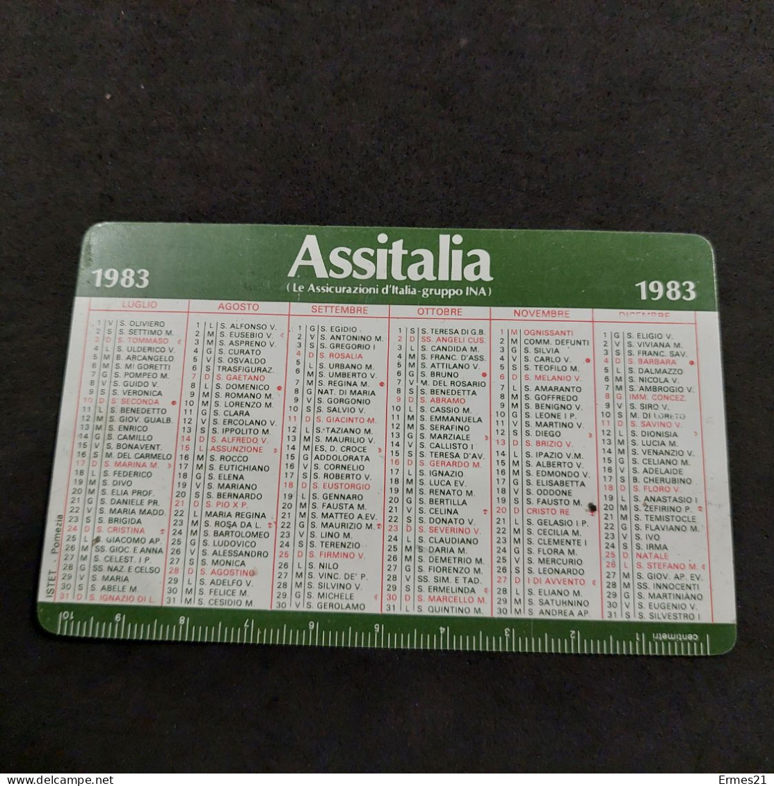 Calendarietto Ina-Assitalia 1983. Assicurazioni D'italia. Condizioni Eccellenti. Nuovo. - Petit Format : 1981-90