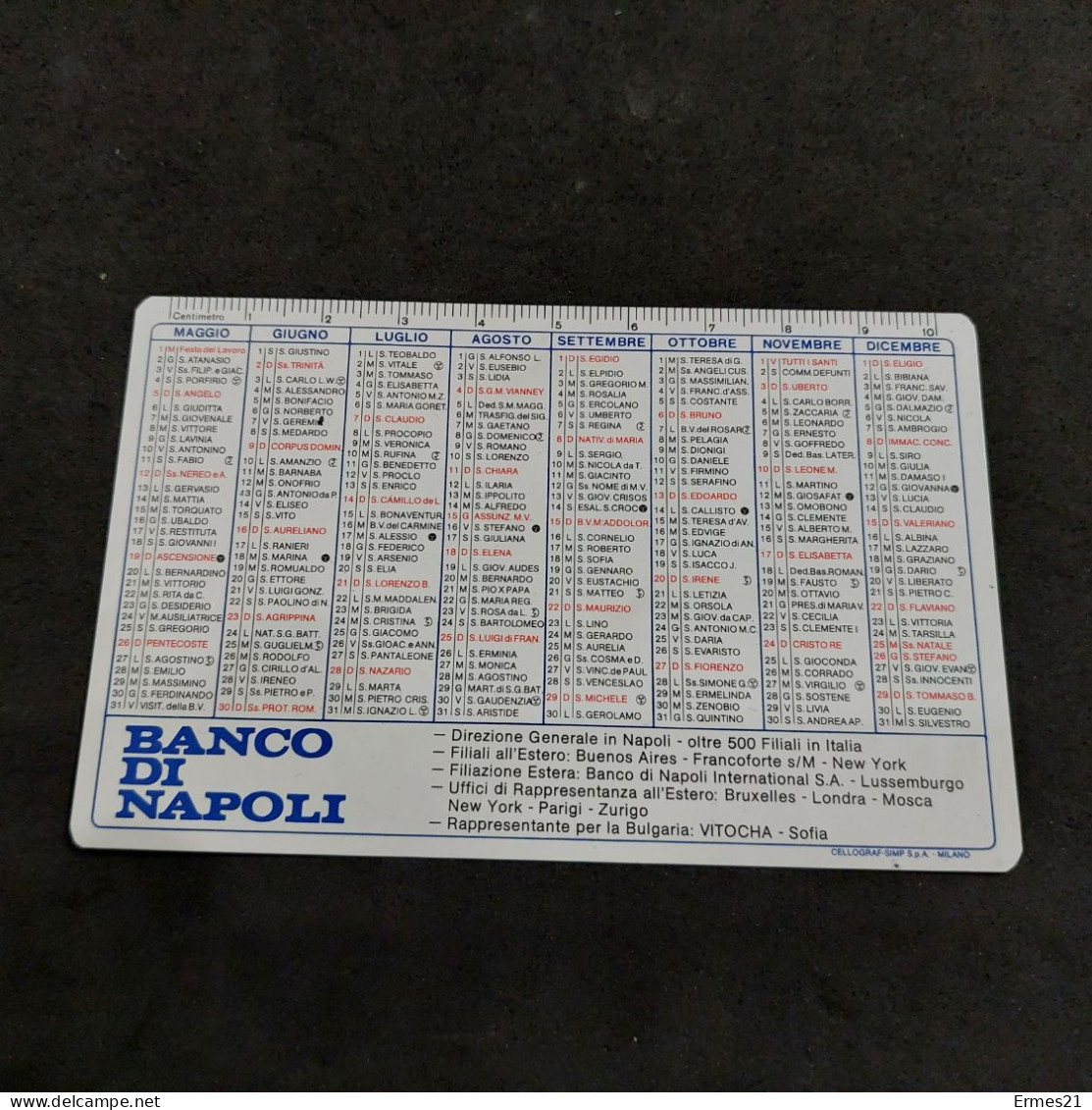 Calendarietto Banca Di Napoli 1985. Fondato Nel 1539.  Condizioni Eccellenti. Nuovo. - Petit Format : 1981-90