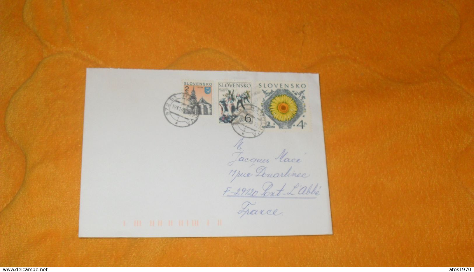 ENVELOPPE DATE ?.../ CACHETS HANDLOVA SLOVAQUIE POUR PONT L'ABBE FRANCE + TIMBRES X3 - Other & Unclassified