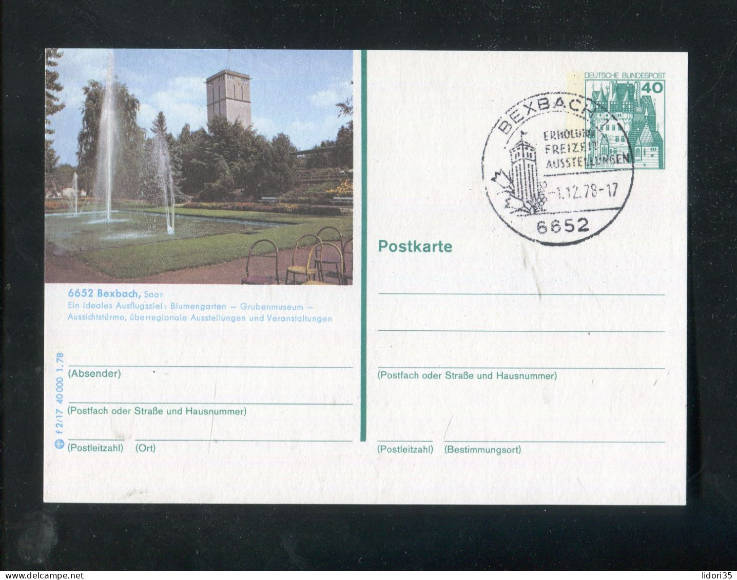 "BUNDESREPUBLIK DEUTSCHLAND" Bildpostkarte Mit Bildgleichem Stempel Ex "BEXBACH" (5883) - Cartoline Illustrate - Usati