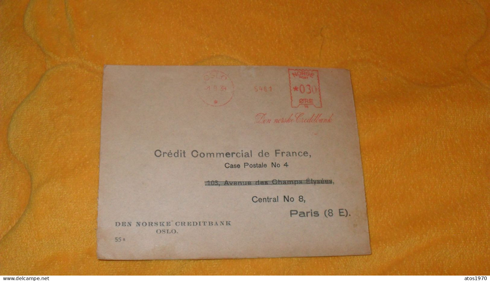 ENVELOPPE ANCIENNE DE 1934../ CACHETS ROUGE OSLO + OBLITERATION ROUGE POUR PARIS VIIIe - Lettres & Documents