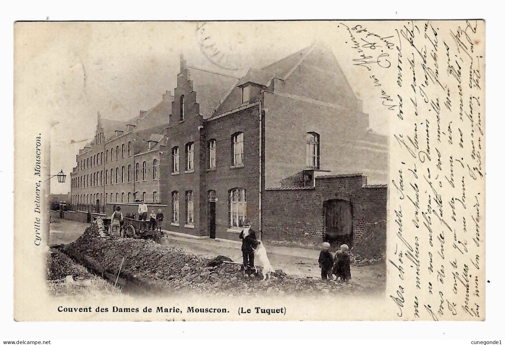 CPA MOUSCRON : Couvent Des Dames De Marie ( Le Tuquet ) Bien Animée, Circulée En 1901 - Cyrille Delaere, Mouscron - 2 Sc - Mouscron - Moeskroen