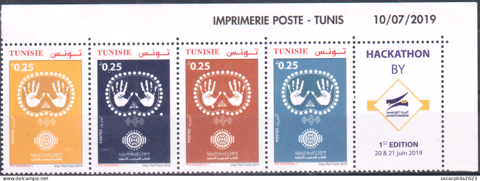 2019- Tunisie- 2019, Année Internationale Des Langues Autochtones - Coin Daté  - 4 V.MNH***** - Sonstige & Ohne Zuordnung