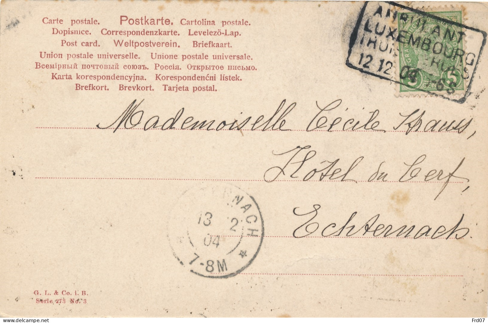 Ansichtskarte Ambulant Luxembourg Trois Vierges 12 12 1901 Nach Echternach - 1895 Adolphe Right-hand Side