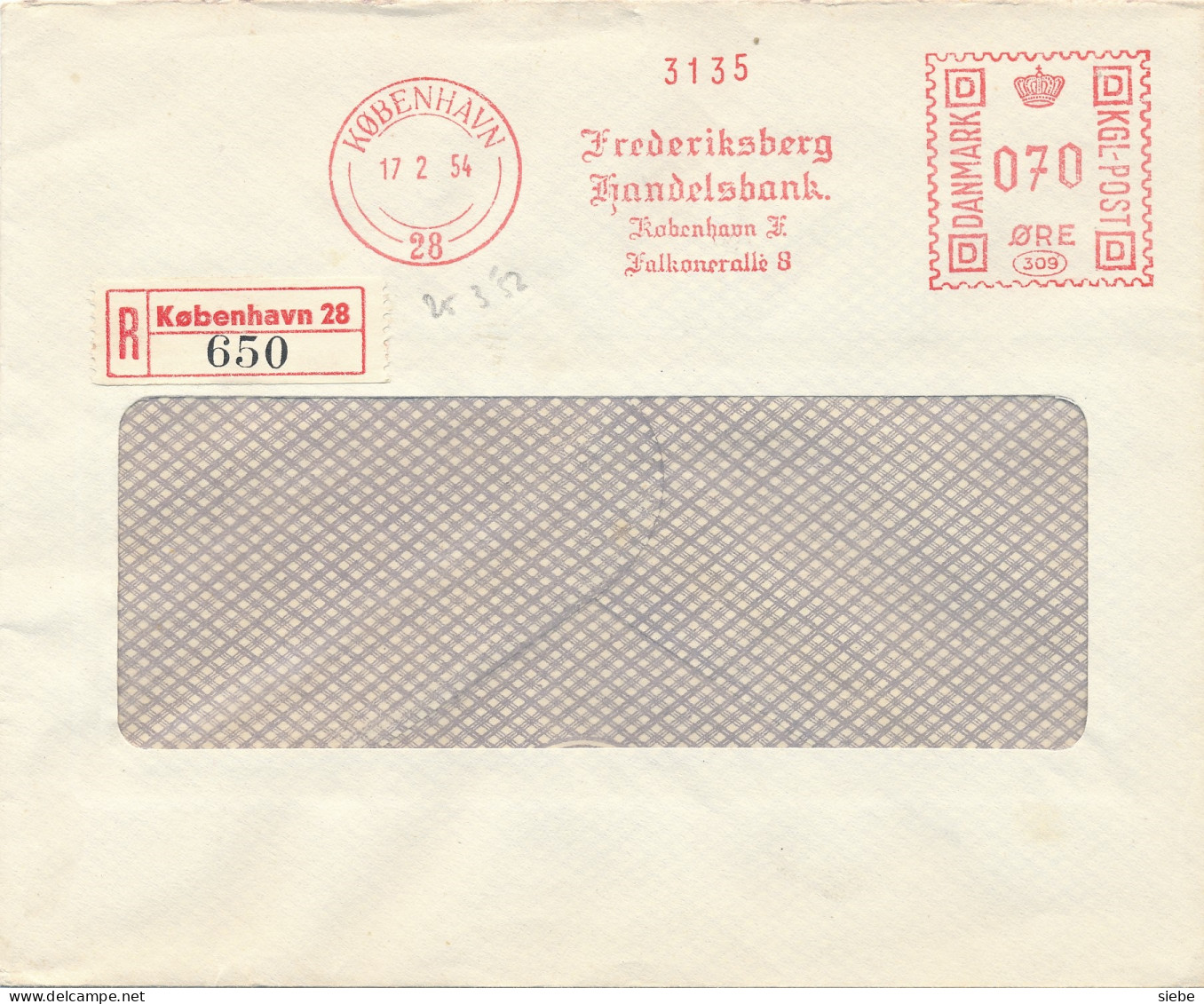 Freistempel Kopenhagen 1954 – Frederiksberg Handelsbank  - Machines à Affranchir (EMA)