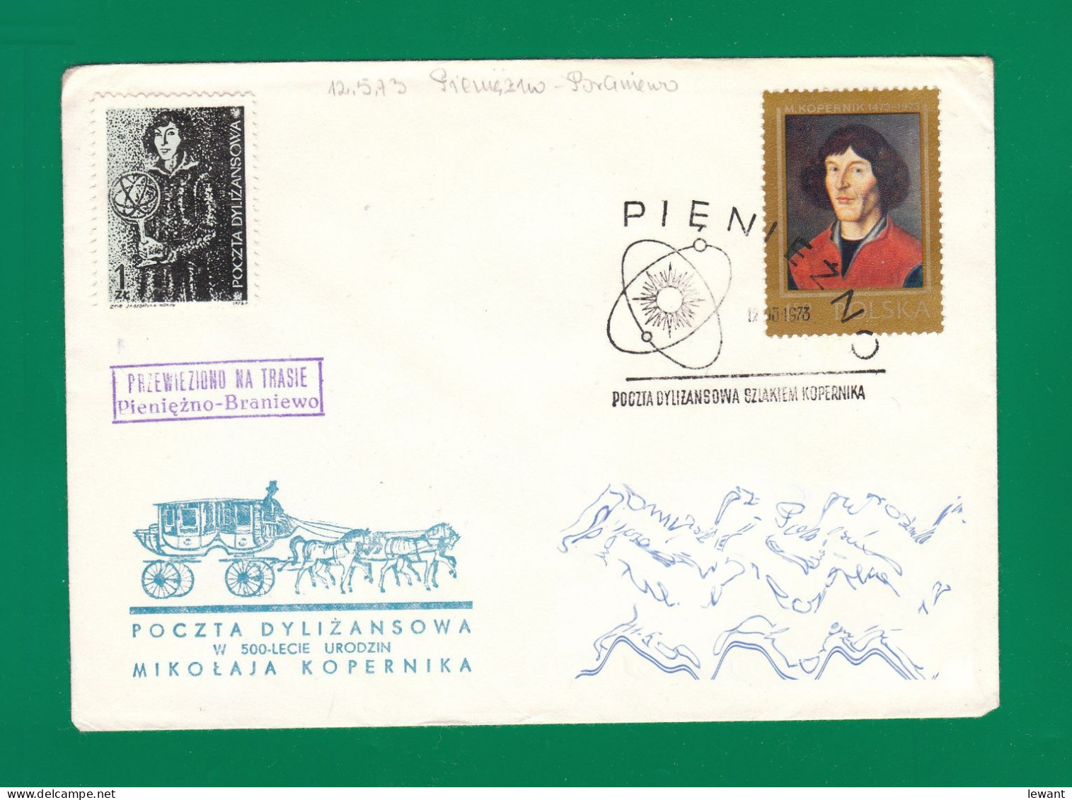 1973 Nicolaus Copernicus - Stagecoach Mail_ZIE_03_PIENIEZNO - Brieven En Documenten
