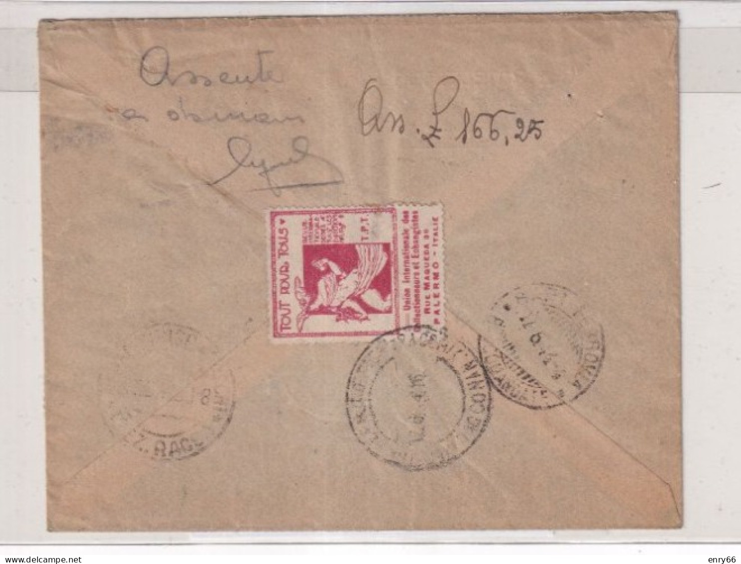 OCC. ANGLO-AMERICANA LETTERA RACCOMANDATA DA GESSO PER BARI 4-7-1944 - Occup. Anglo-americana: Sicilia