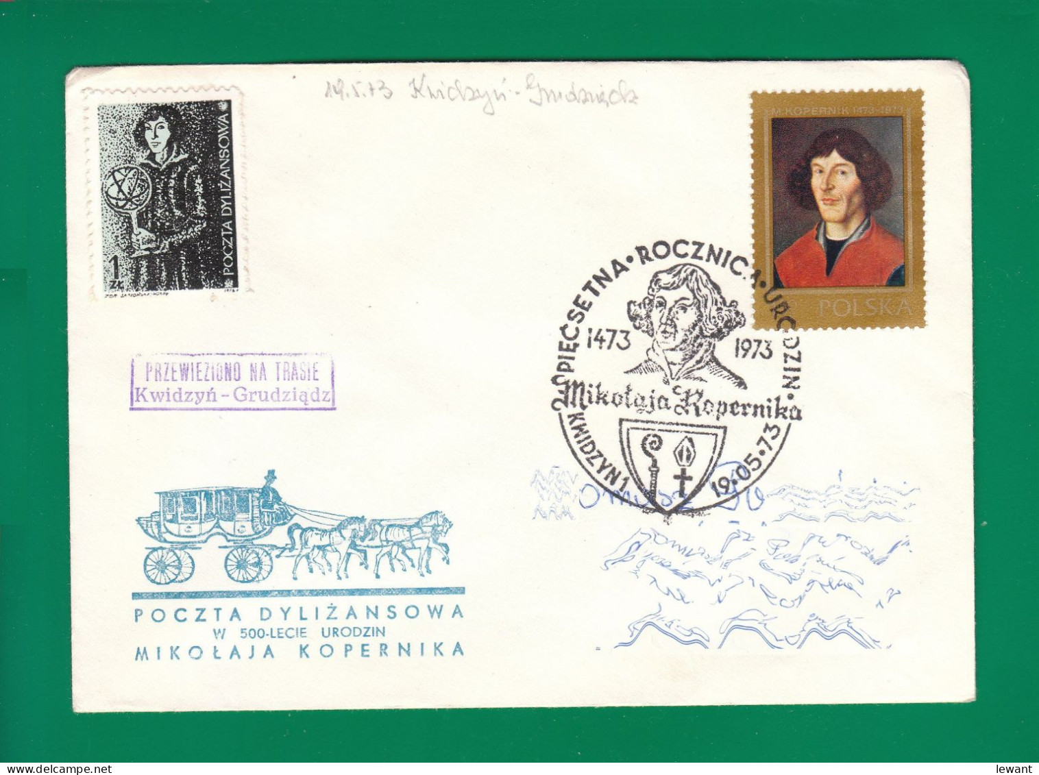 1973 Nicolaus Copernicus - Stagecoach Mail_ZIE_10_KWIDZYN - Lettres & Documents