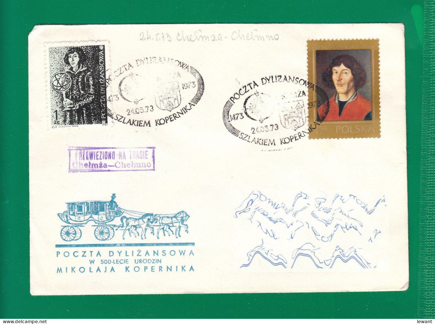 1973 Nicolaus Copernicus - Stagecoach Mail_ZIE_13_CHELMZA - Lettres & Documents