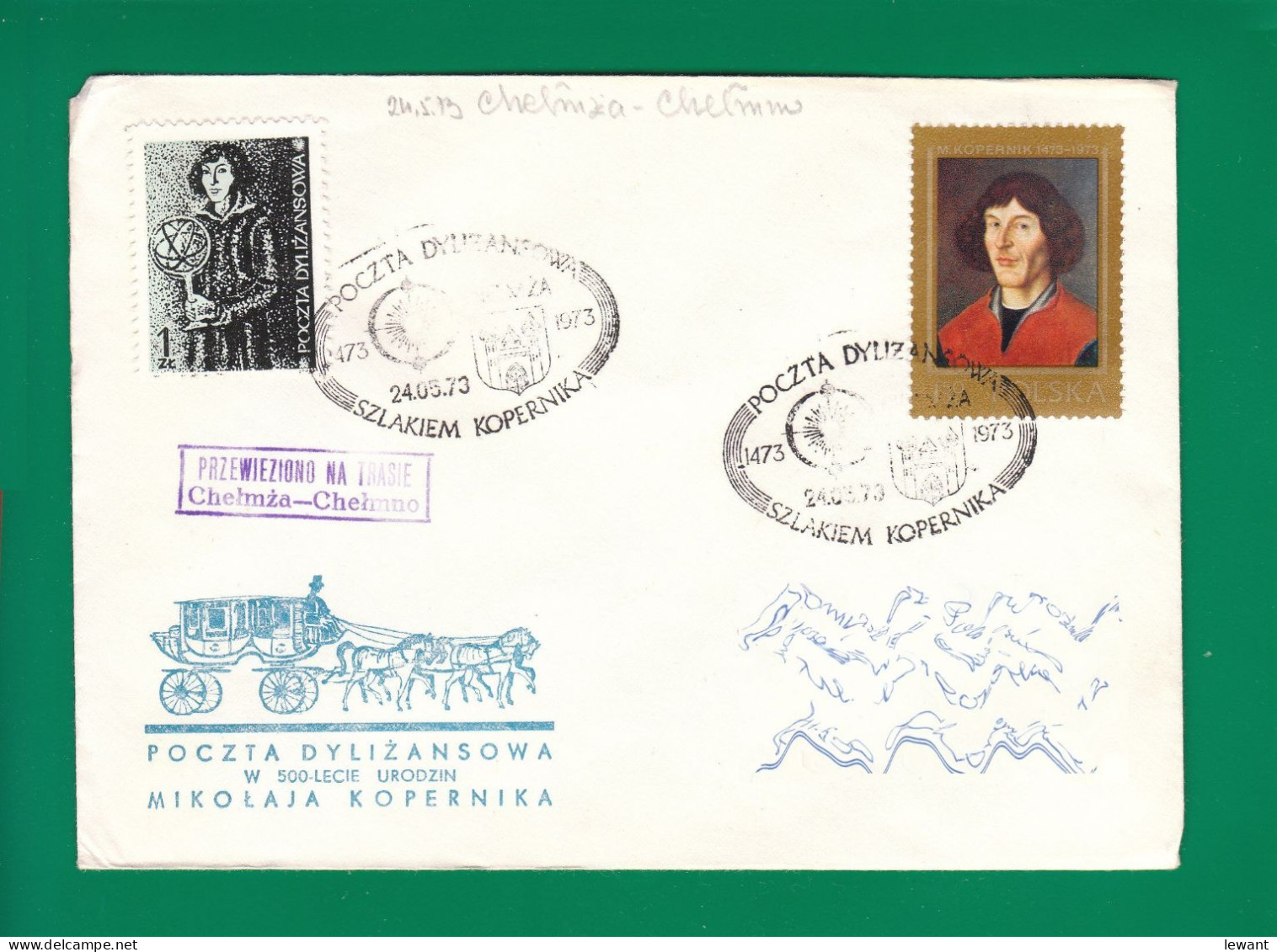 1973 Nicolaus Copernicus - Stagecoach Mail_ZIE_16_CHELMZA - Brieven En Documenten