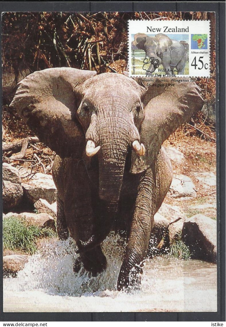 New Zealand, African Elephant, Maximum Card, 1994. - Entiers Postaux