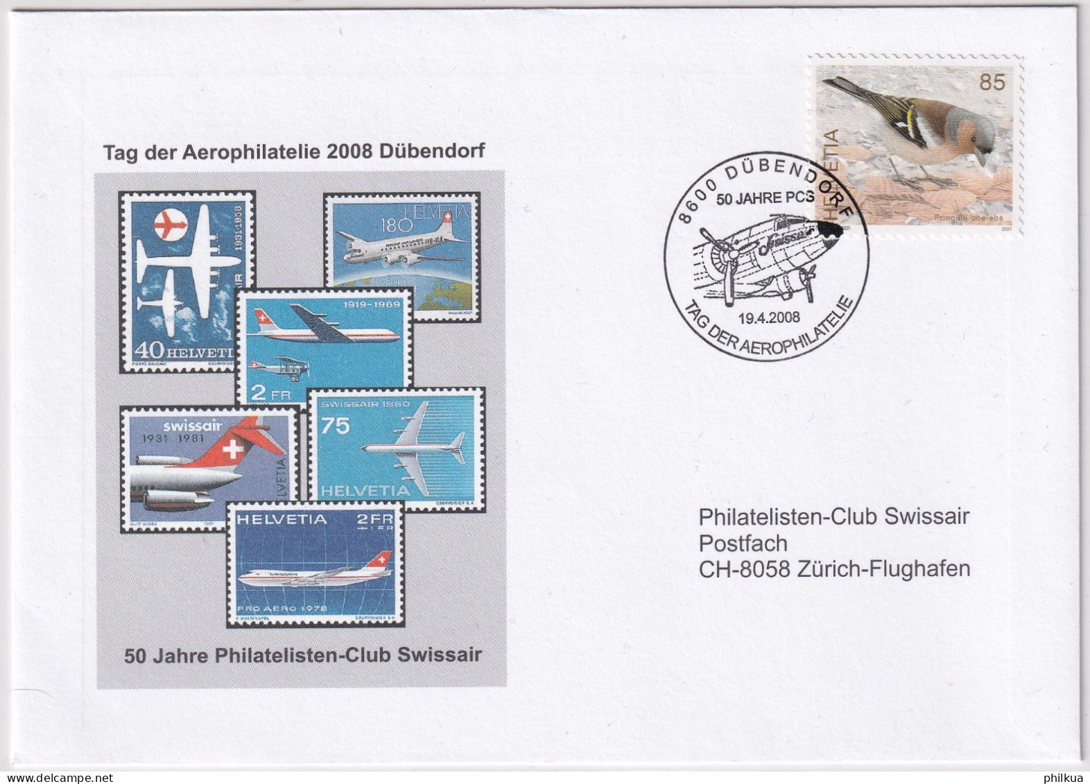 Zumst. 1236 / MiNr. 2026 Auf Illustriertem Brief  Tag Der Aerophilatelie 19.04.2008 DÜBENDORF Mit Sonderstempel - Storia Postale