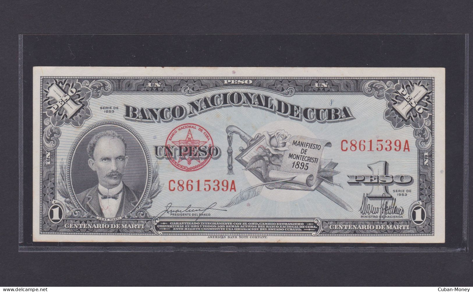 CUBA 1 PESO 1953 SC/UNC, Pick #86, Conmemorativo Por El Centenario Del Natalicio De Josè Martì - Kuba