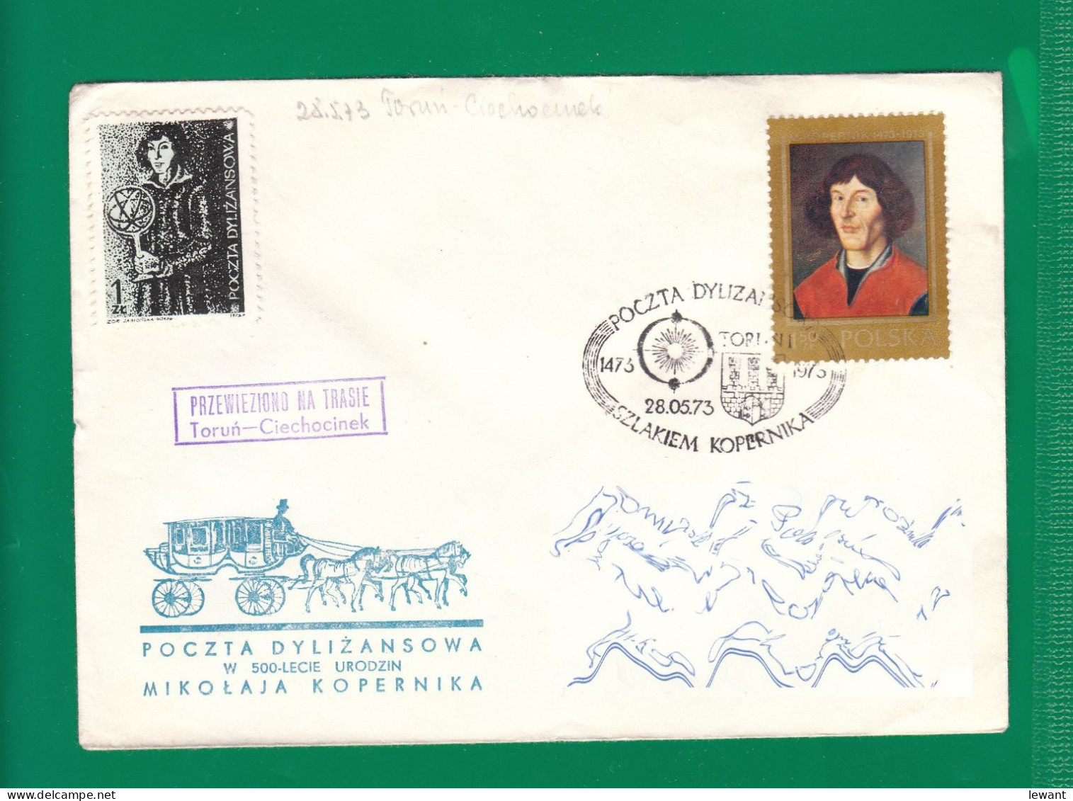 1973 Nicolaus Copernicus - Stagecoach Mail_ZIE_17_TORUN - Lettres & Documents