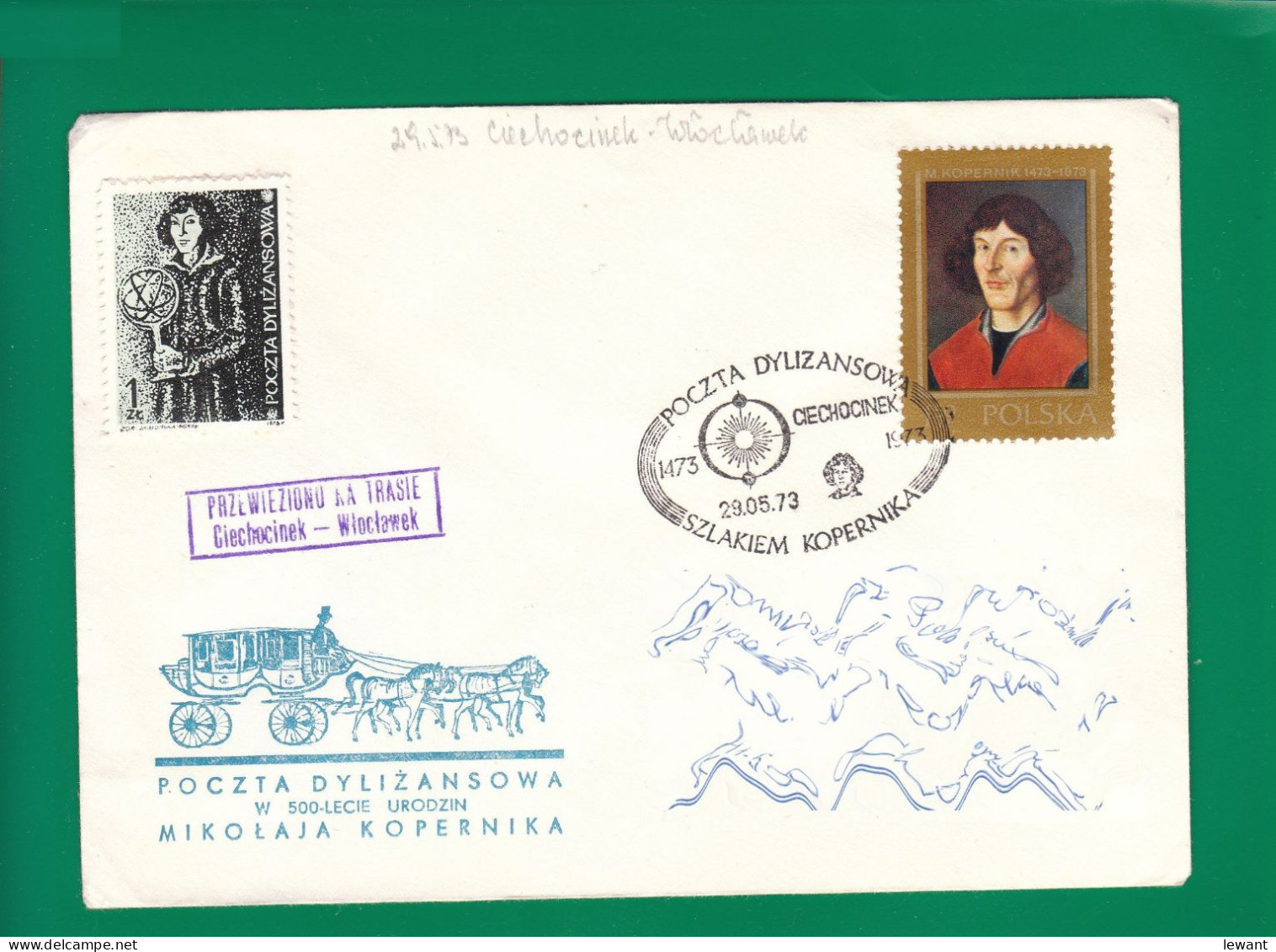 1973 Nicolaus Copernicus - Stagecoach Mail_ZIE_20_CIECHOCINEK - Lettres & Documents