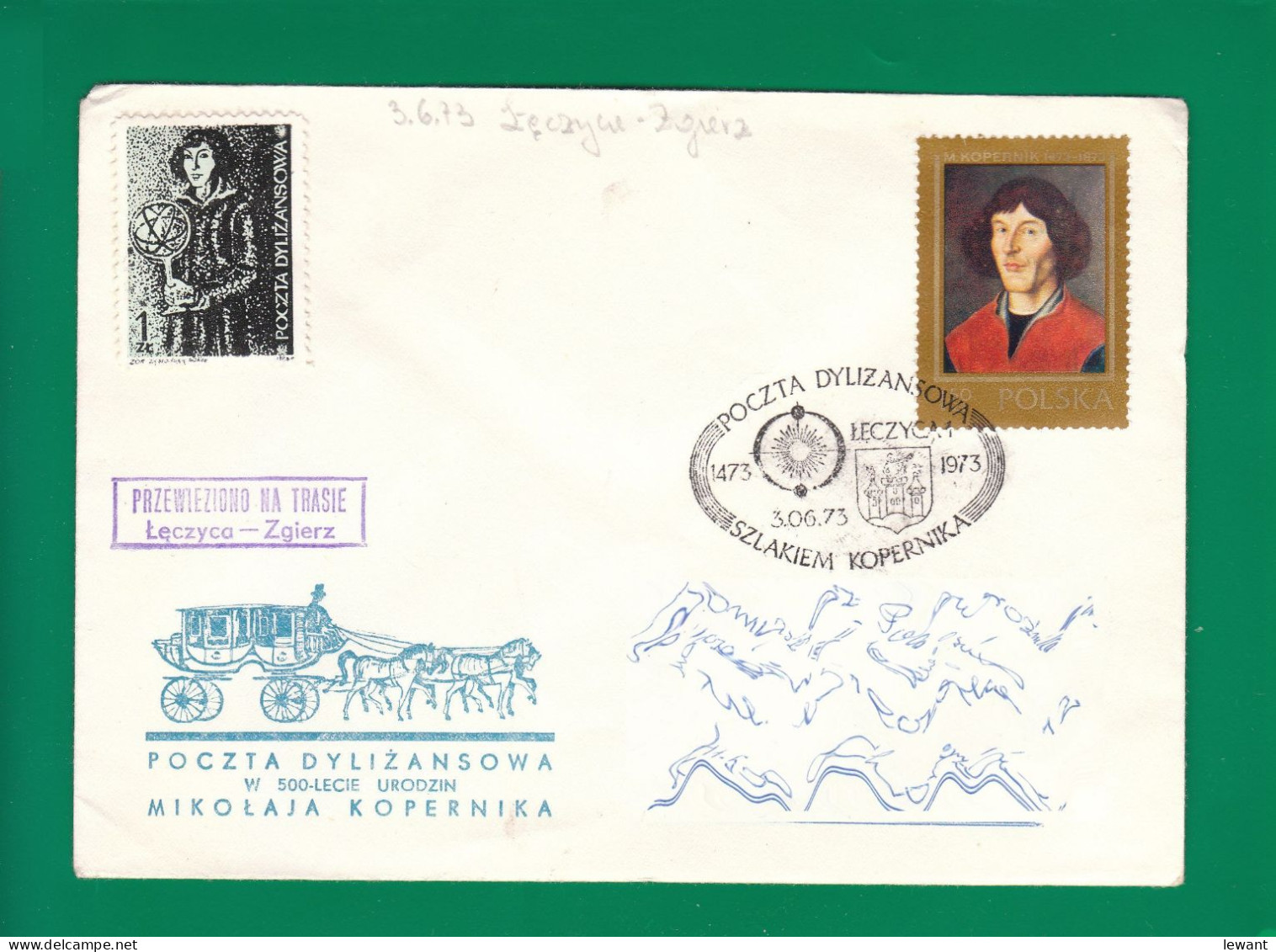 1973 Nicolaus Copernicus - Stagecoach Mail_ZIE_24_LECZYCA - Brieven En Documenten