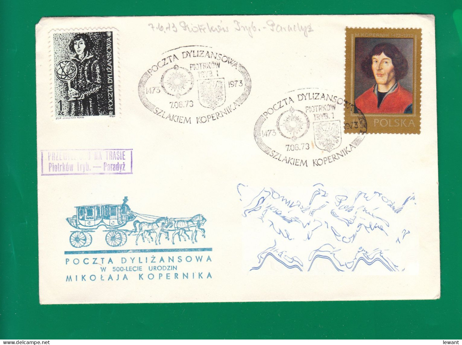 1973 Nicolaus Copernicus - Stagecoach Mail_ZIE_25_PIOTRKOW TRYBUNALSKI - Brieven En Documenten
