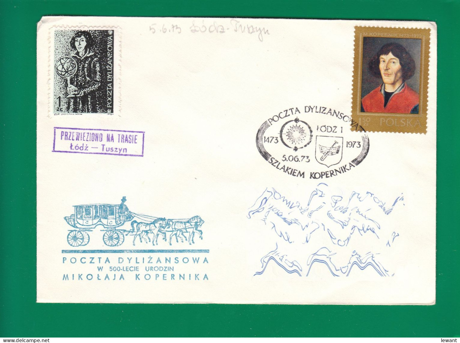 1973 Nicolaus Copernicus - Stagecoach Mail_ZIE_26_LODZ - Cartas & Documentos