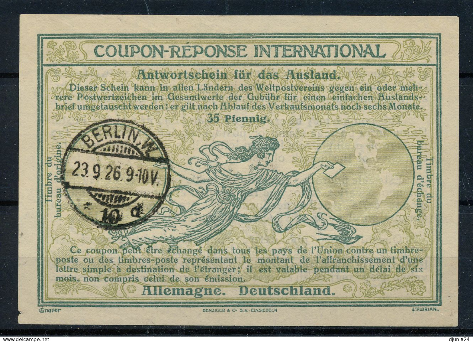 BF0263 / DR  -  1926,  35 Pfennig.  -  Type Ro8  -  Reply Coupon Reponse - Autres & Non Classés