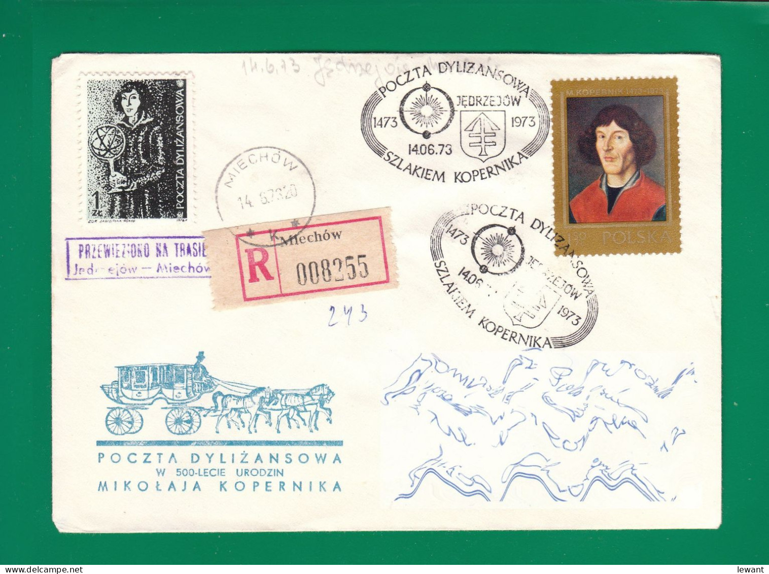 1973 Nicolaus Copernicus - Stagecoach Mail_ZIE_32_JEDRZEJOW - Briefe U. Dokumente