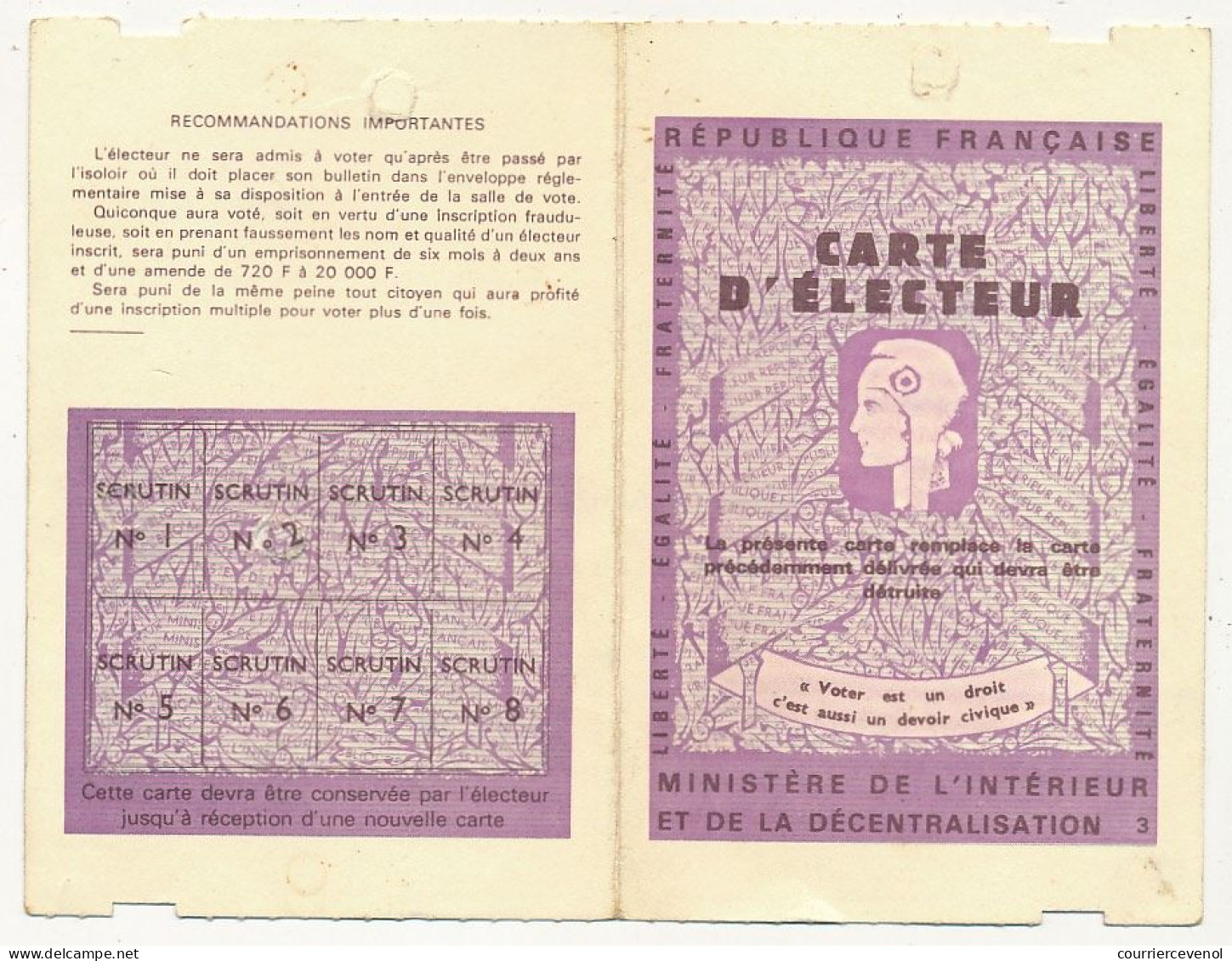 FRANCE - Carte D'électeur X2 1985/1986 - Ville De Marseille Et Mairie De Gémenos (13420) - Documents Historiques