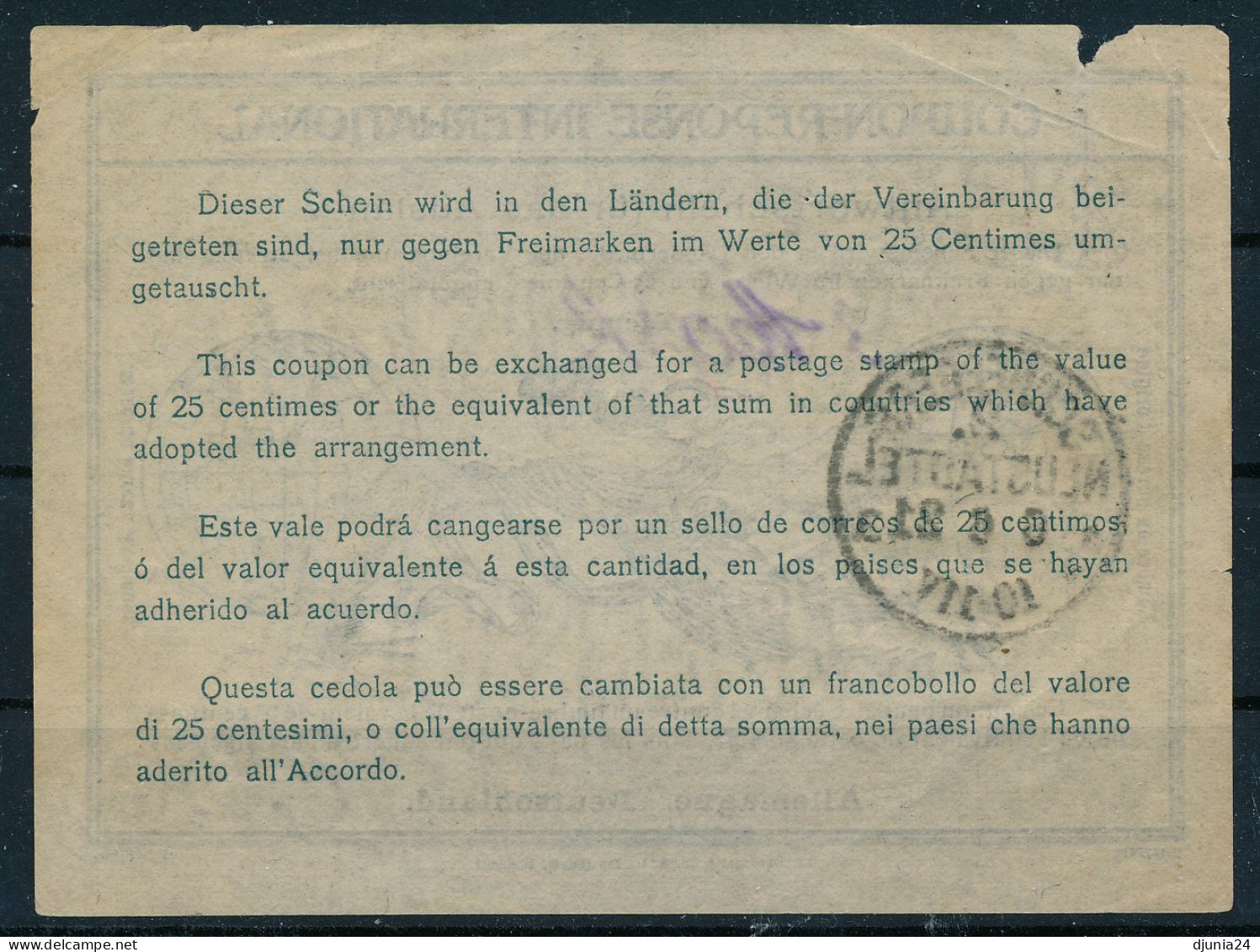 BF0264 / DR  -  1921 ,  3 Mark  Auf  35 Pfennig.  -  Type Ro4  -  Reply Coupon Reponse - Otros & Sin Clasificación