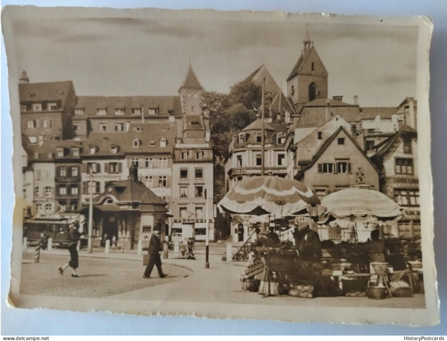 Basel, Barfüsserplatz, Tram, Markt, 1935 - Basel