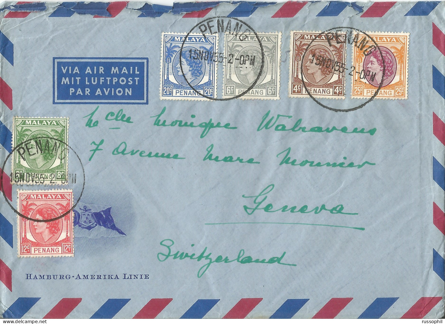 HAMBURG AMERIKA LINIE - CARGO PASSENGER "HAMBURG" - BRIEF WITH CONTENT POSTED DURING STOPOVER IN MALAYSIA PENANG - 1955 - 1950 - ...