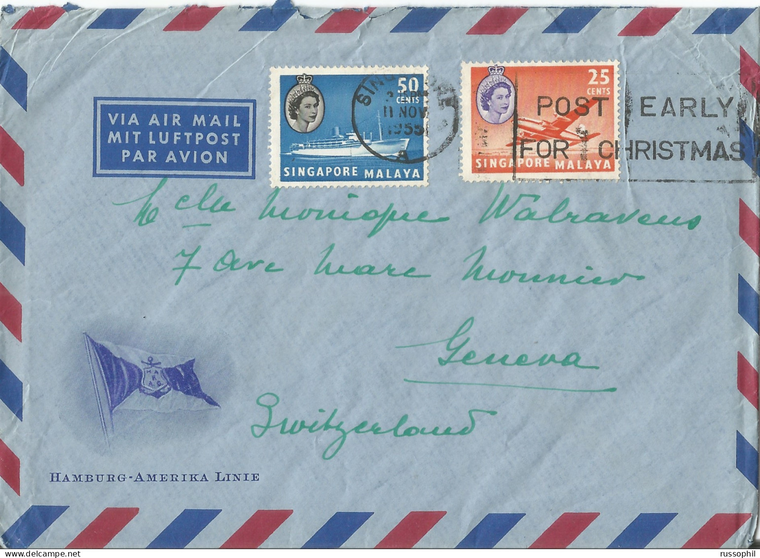 HAMBURG AMERIKA LINIE - CARGO PASSENGER "HAMBURG" - BRIEF WITH CONTENT POSTED DURING STOPOVER IN SINGAPORE - 1955 - 1950 - ...