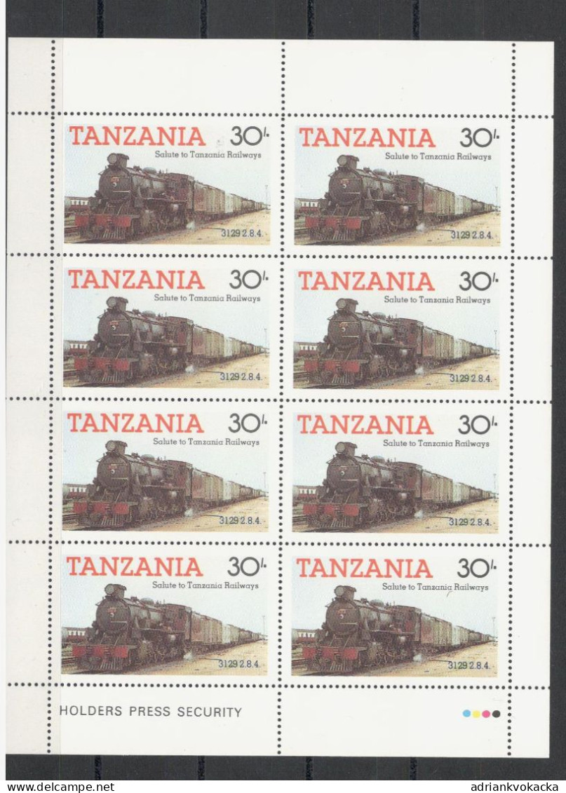 Tanzania - Locomotive, Blank Sheet Of Mi:TZ 270 Stamps (1985) - Tanzanie (1964-...)