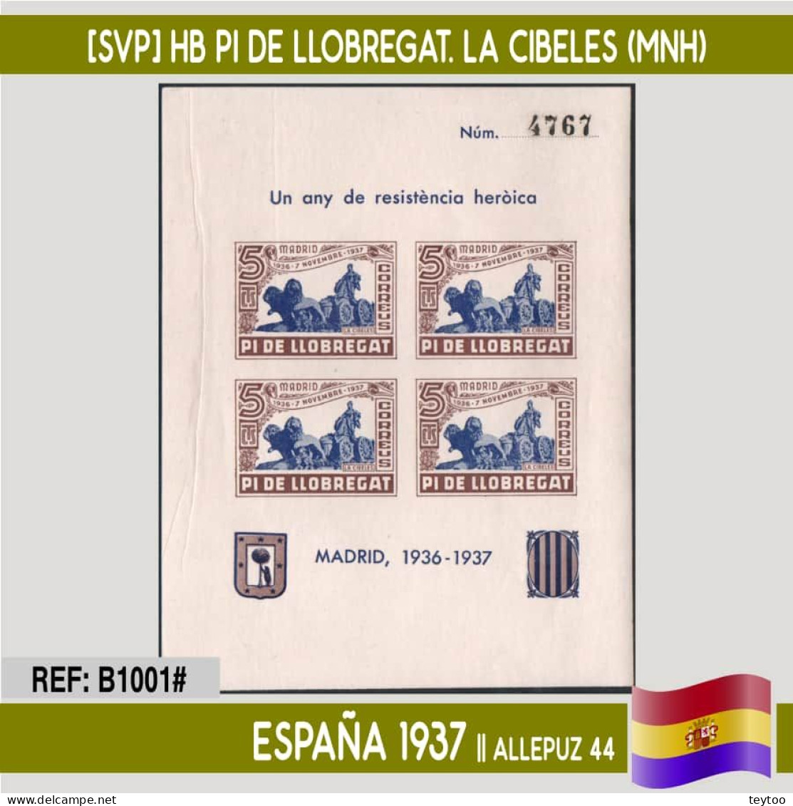 B1001# España 1937 [SVP] HB Pi De Llobregat. La Cibeles (MNH) - Emissions Républicaines