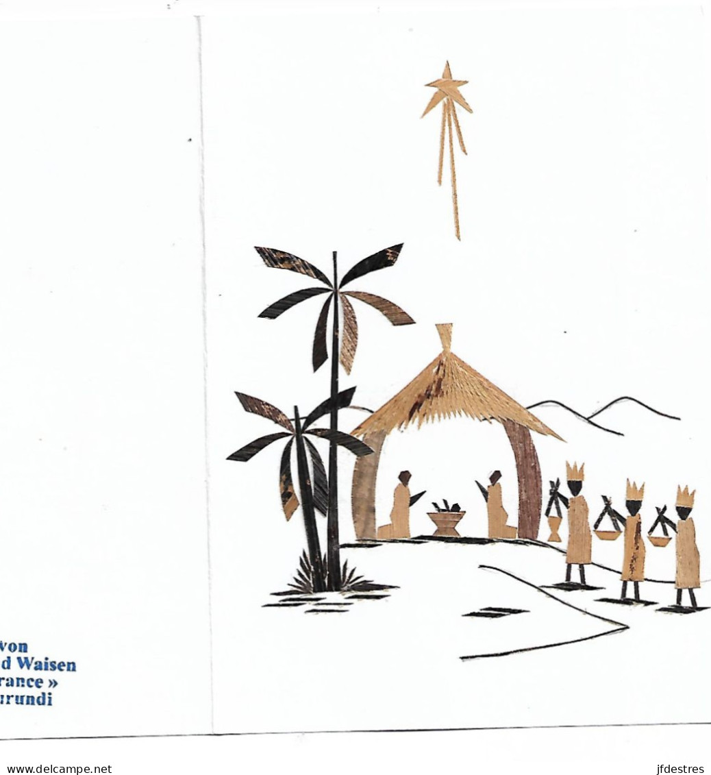 Carte Double De Noël Avec Rois Mages Faite Main Avec écorces Et Morceaux De Feuilles Bananier Palmier Bujumbura Burundi - Burundi