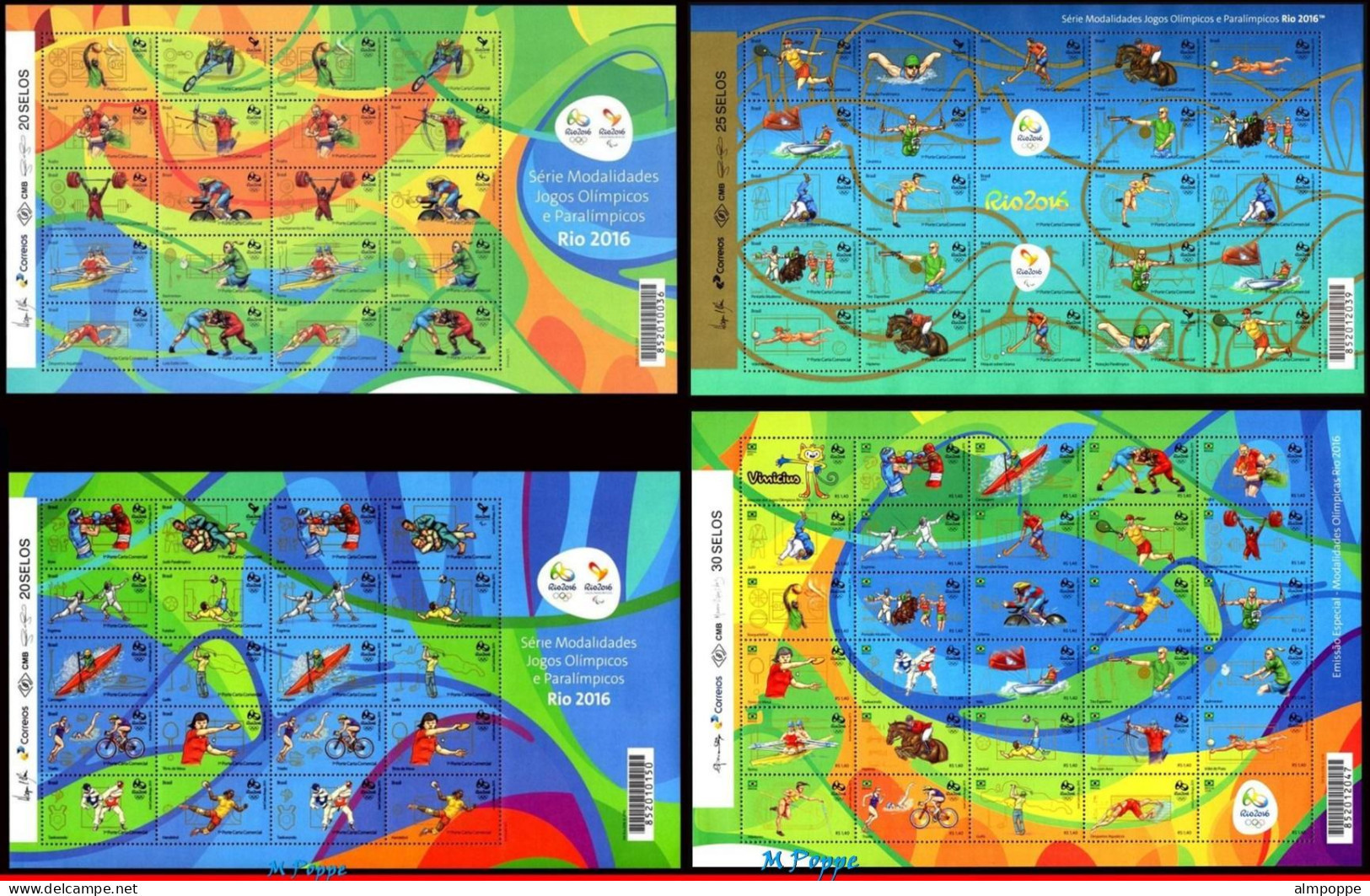 Ref. BR-L2015-SH BRAZIL 2015 - 4 SHEETS OF OLYMPIC ANDPARALYMPIC GAMES, RIO 2016, MNH, SPORTS 95V - Summer 2016: Rio De Janeiro