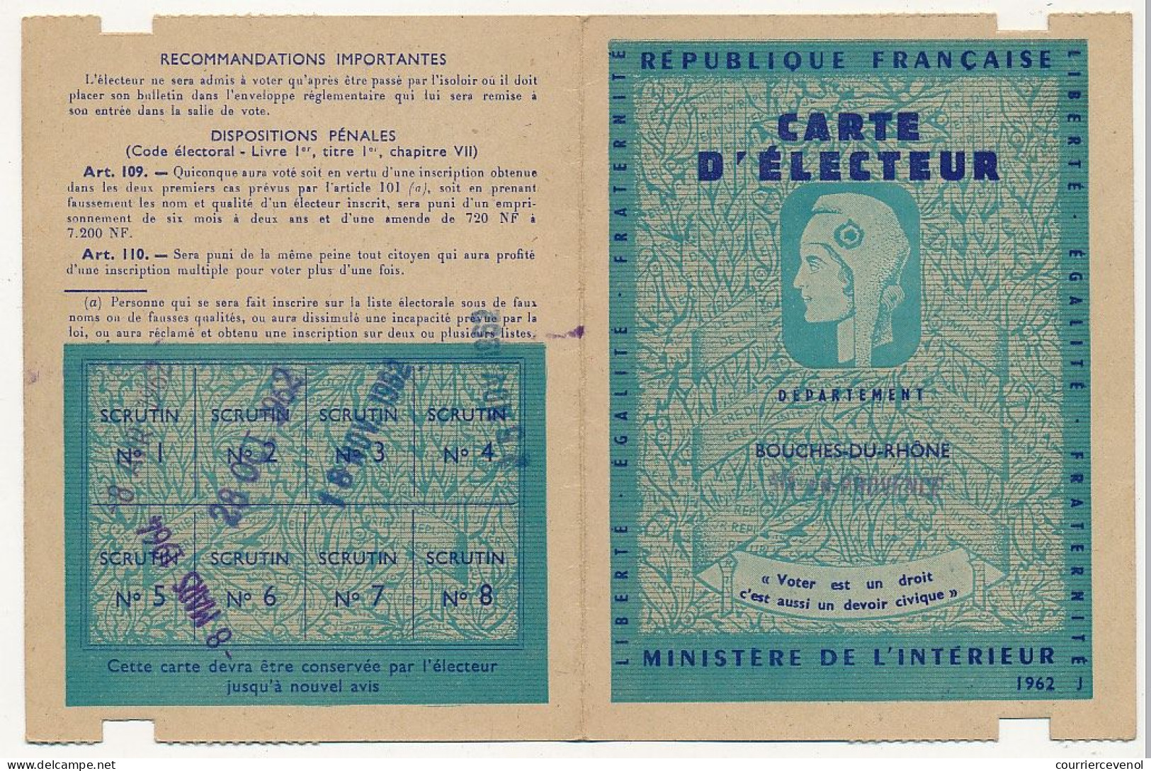 FRANCE - Carte D'électeur X2 1962 - Ville D'Aix-en-Provence (B Du R) Et Mairie De Barjols (Var) - Historische Documenten