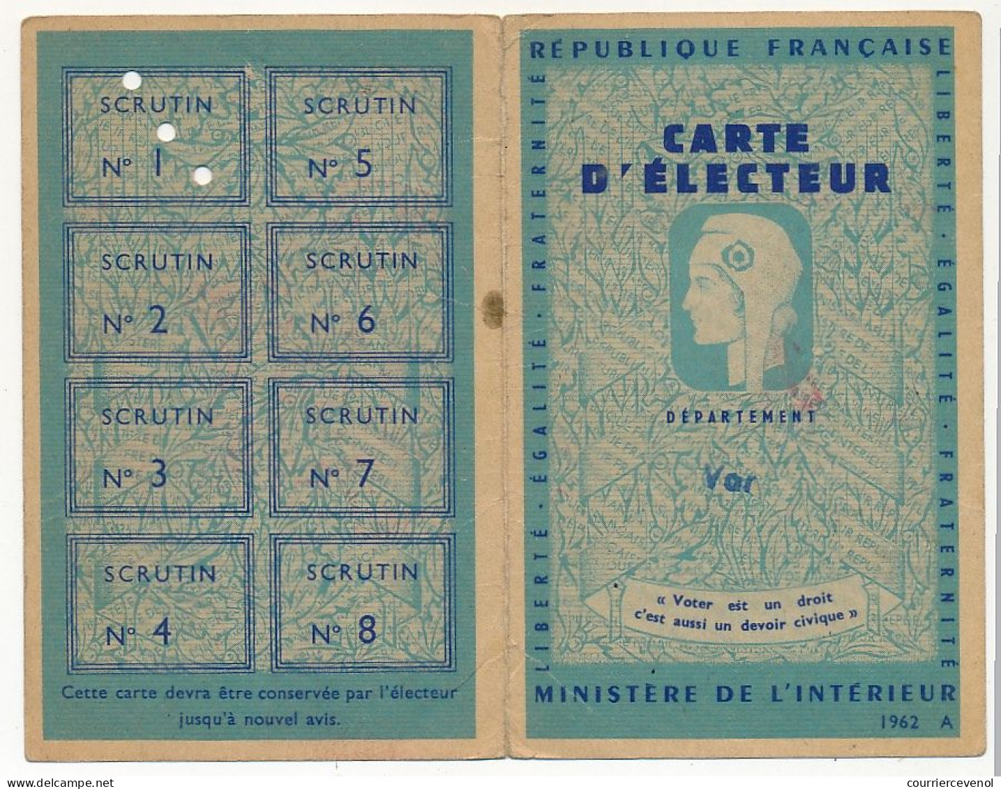 FRANCE - Carte D'électeur X2 1962 - Ville D'Aix-en-Provence (B Du R) Et Mairie De Barjols (Var) - Historische Documenten